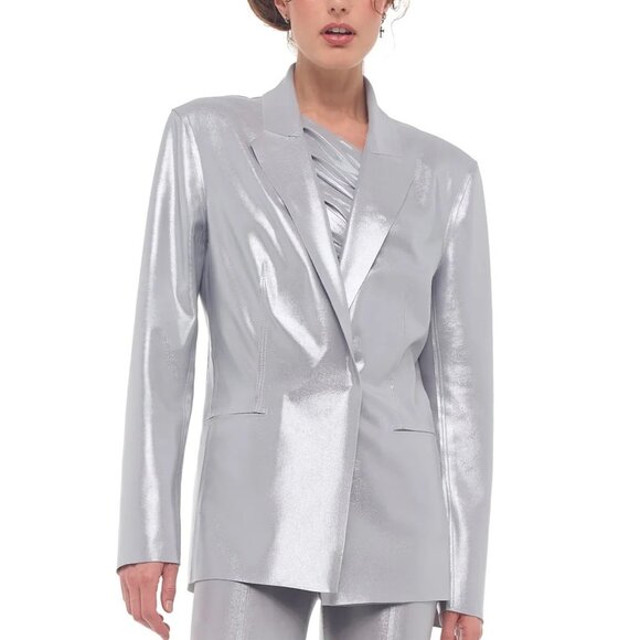 Norma Kamali Silver Metallic SB Jacket Straight Fit, XXS
